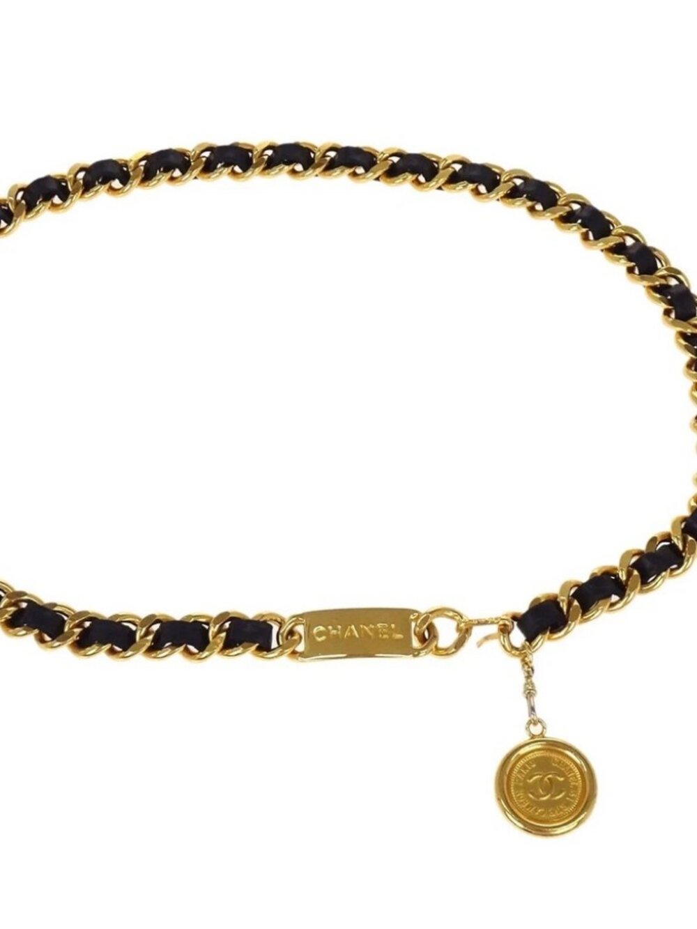 Chanel Chain Belt Medallion Gold Black Small Good